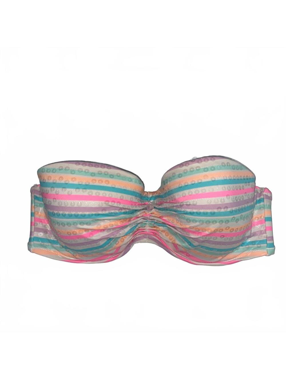 Victoria's Secret Bandeau Bikini Top 36D Pastel Stripe Padded Swimwear Beach